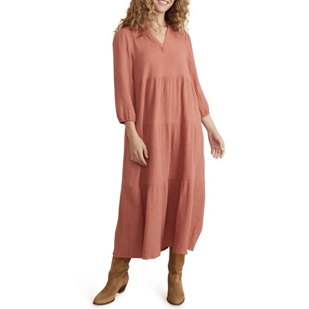 Marine Layer Annabella 100% Dreamy Cotton Gauze Tiered Dress M Boho Minimalist